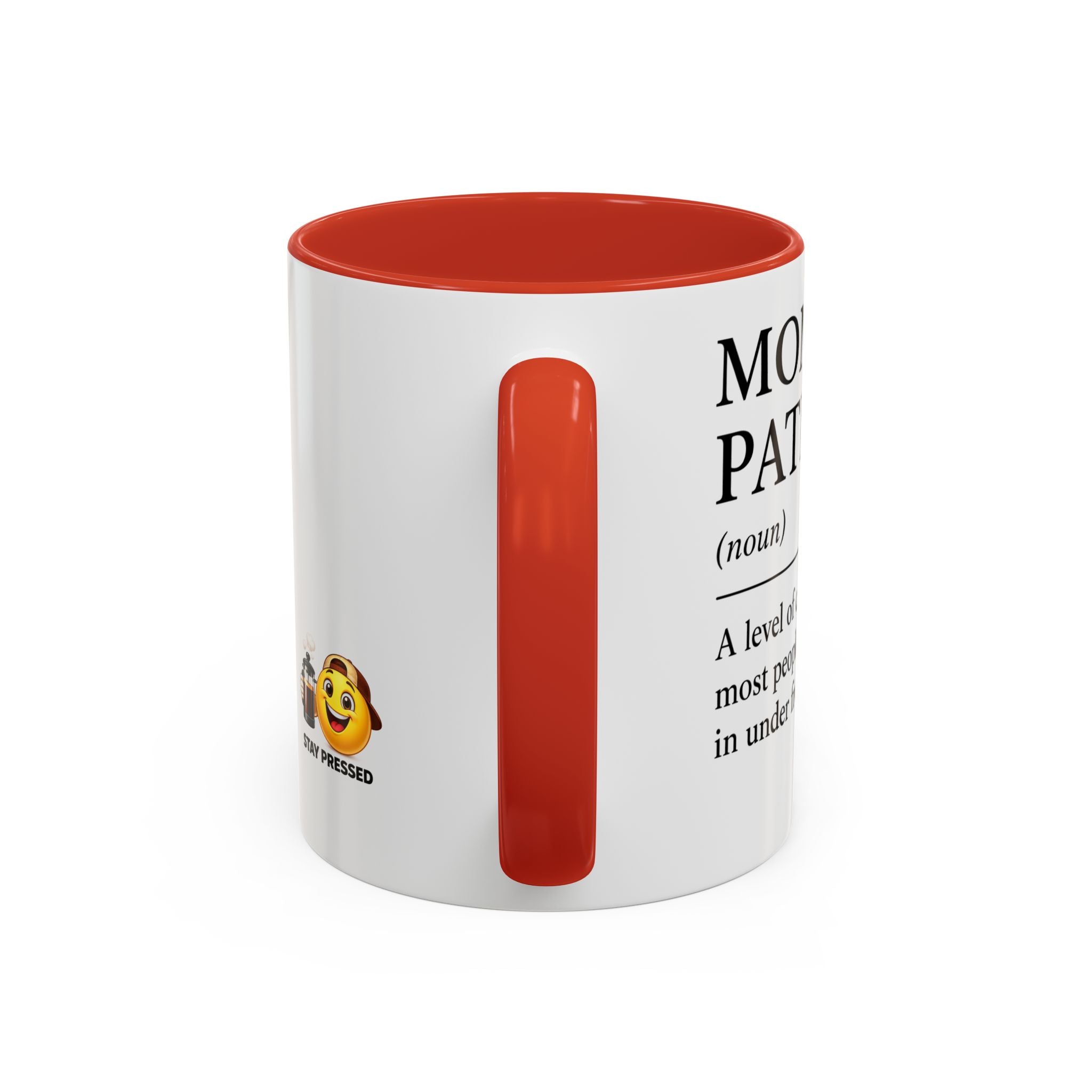 Stay Pressed Coffee Mug — Funny Espresso Emoji Accent Ceramic Mug (11/15oz)