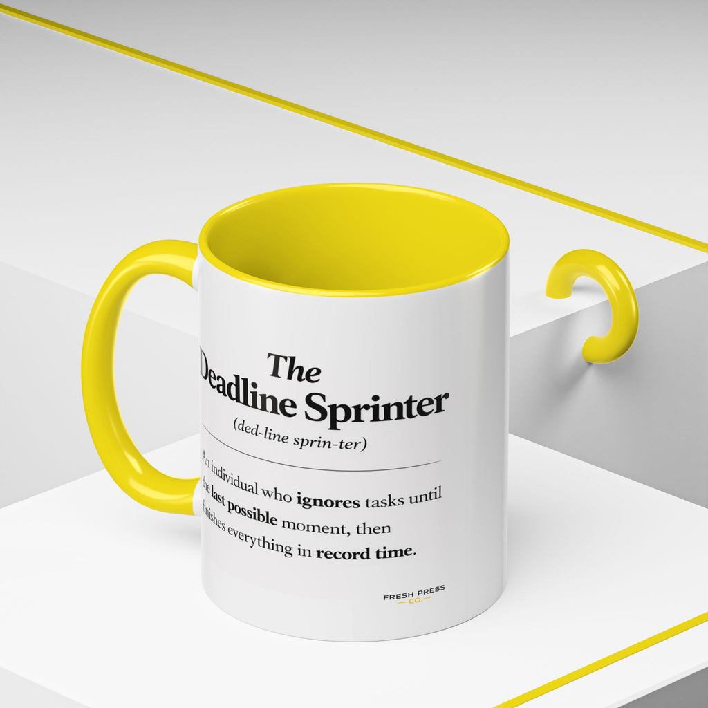 "The Deadline Sprinter" Coffee Mug — Funny Espresso Barista Accent Mug (11/15oz)