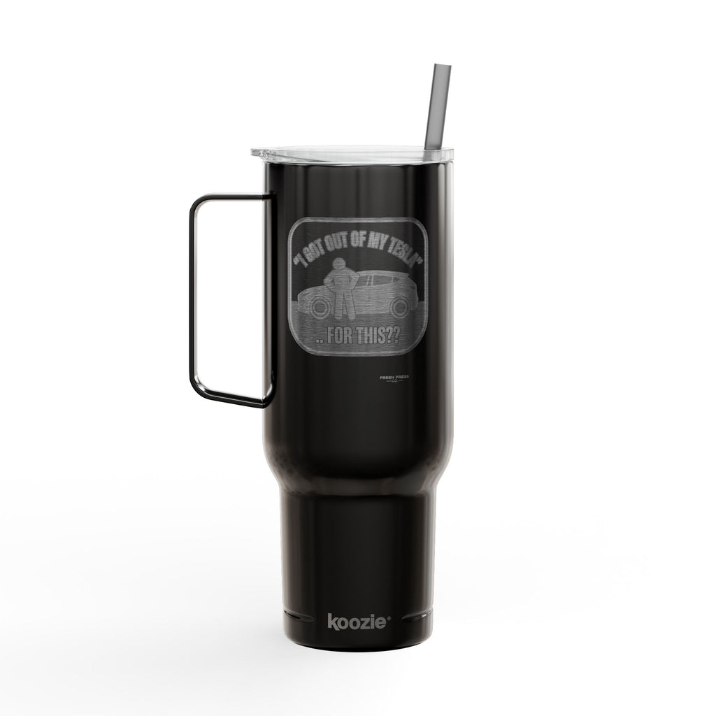 "I Got Out Of My Tesla For This?" 40oz Insulated Travel Tumbler – Engraved Car Lover Gift
