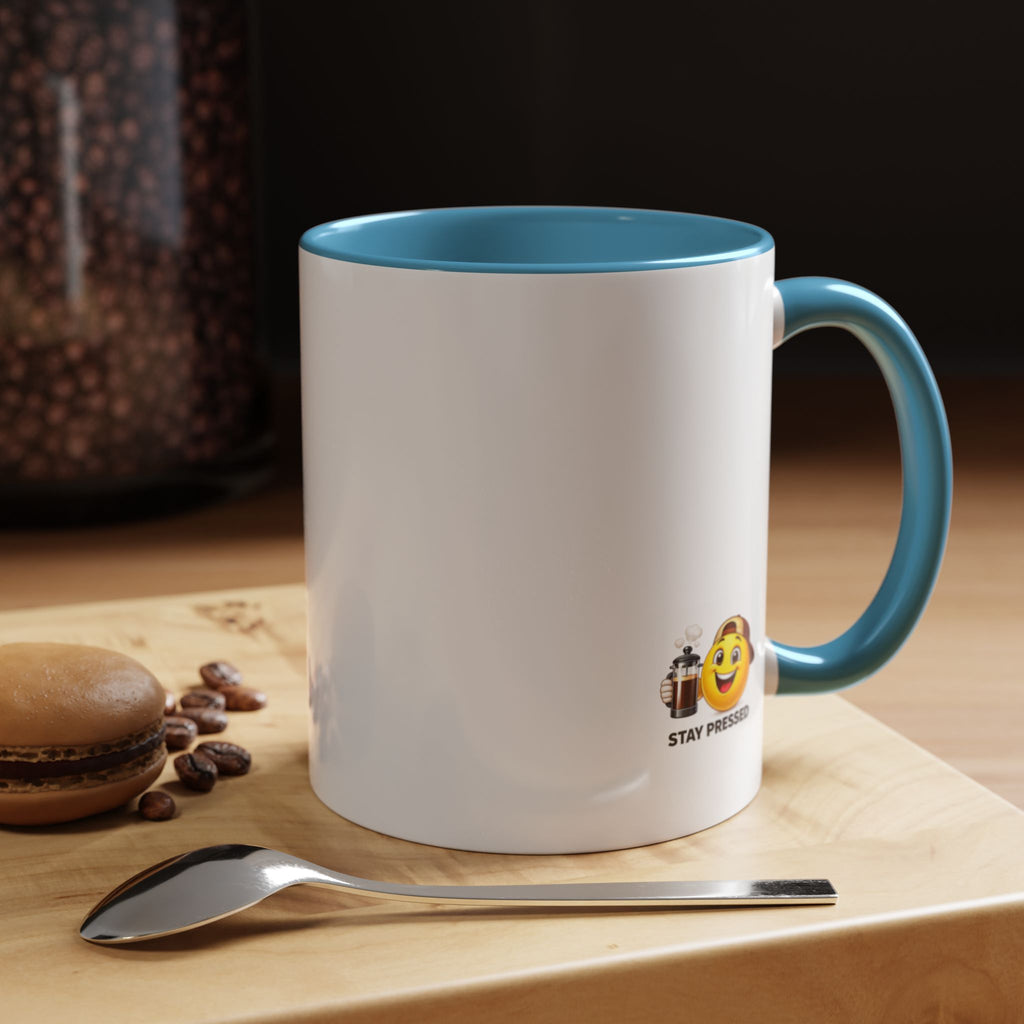 Stay Pressed Coffee Mug — Funny Espresso Emoji Accent Ceramic Mug (11/15oz)