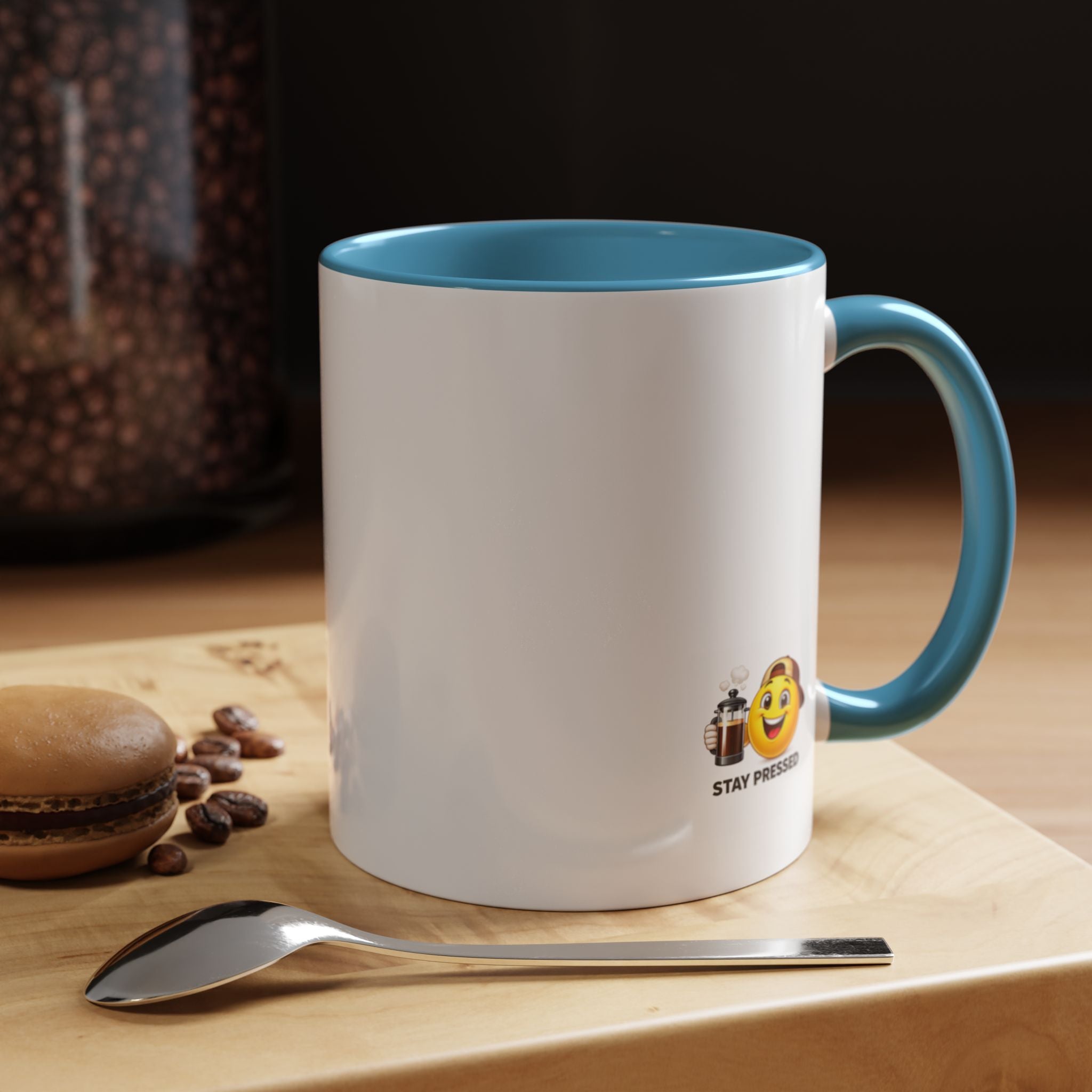 Stay Pressed Coffee Mug — Funny Espresso Emoji Accent Ceramic Mug (11/15oz)