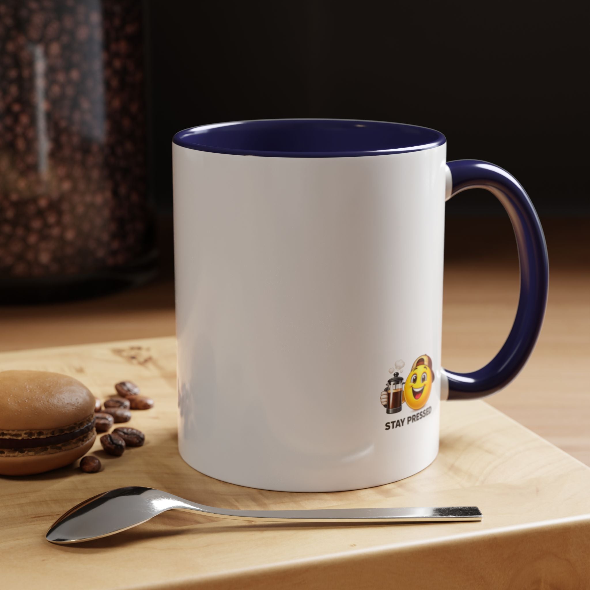 Stay Pressed Coffee Mug — Funny Espresso Emoji Accent Ceramic Mug (11/15oz)