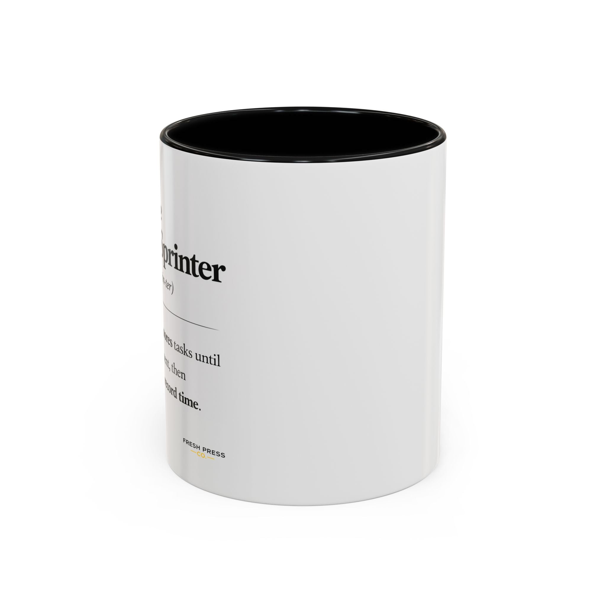 "The Deadline Sprinter" Coffee Mug — Funny Espresso Barista Accent Mug (11/15oz)