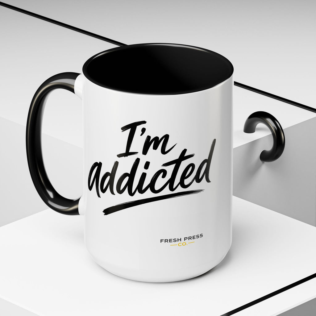 "Im Addicted" Coffee Mug – Funny Emoji Espresso Cup (11/15oz)