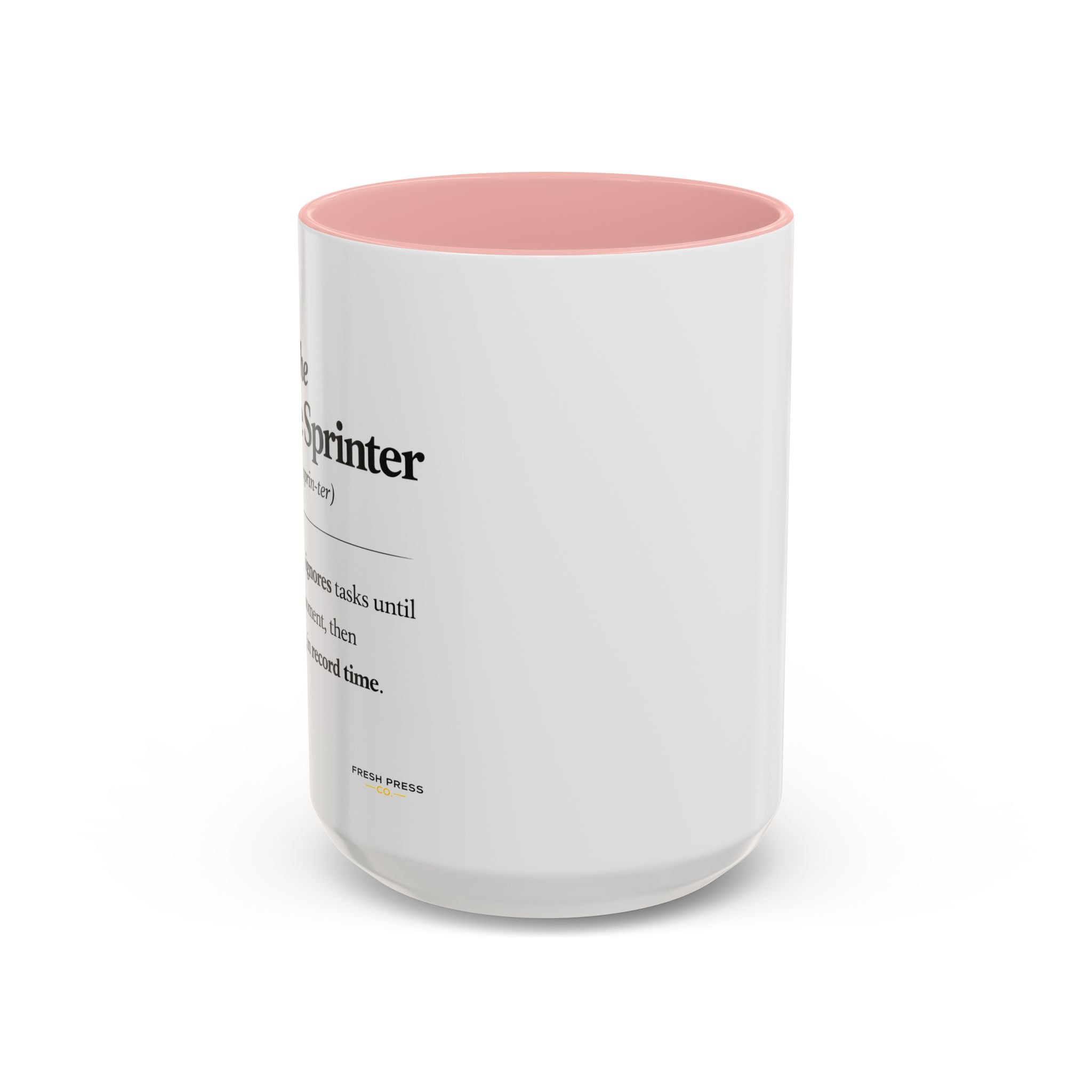 "The Deadline Sprinter" Coffee Mug — Funny Espresso Barista Accent Mug (11/15oz)