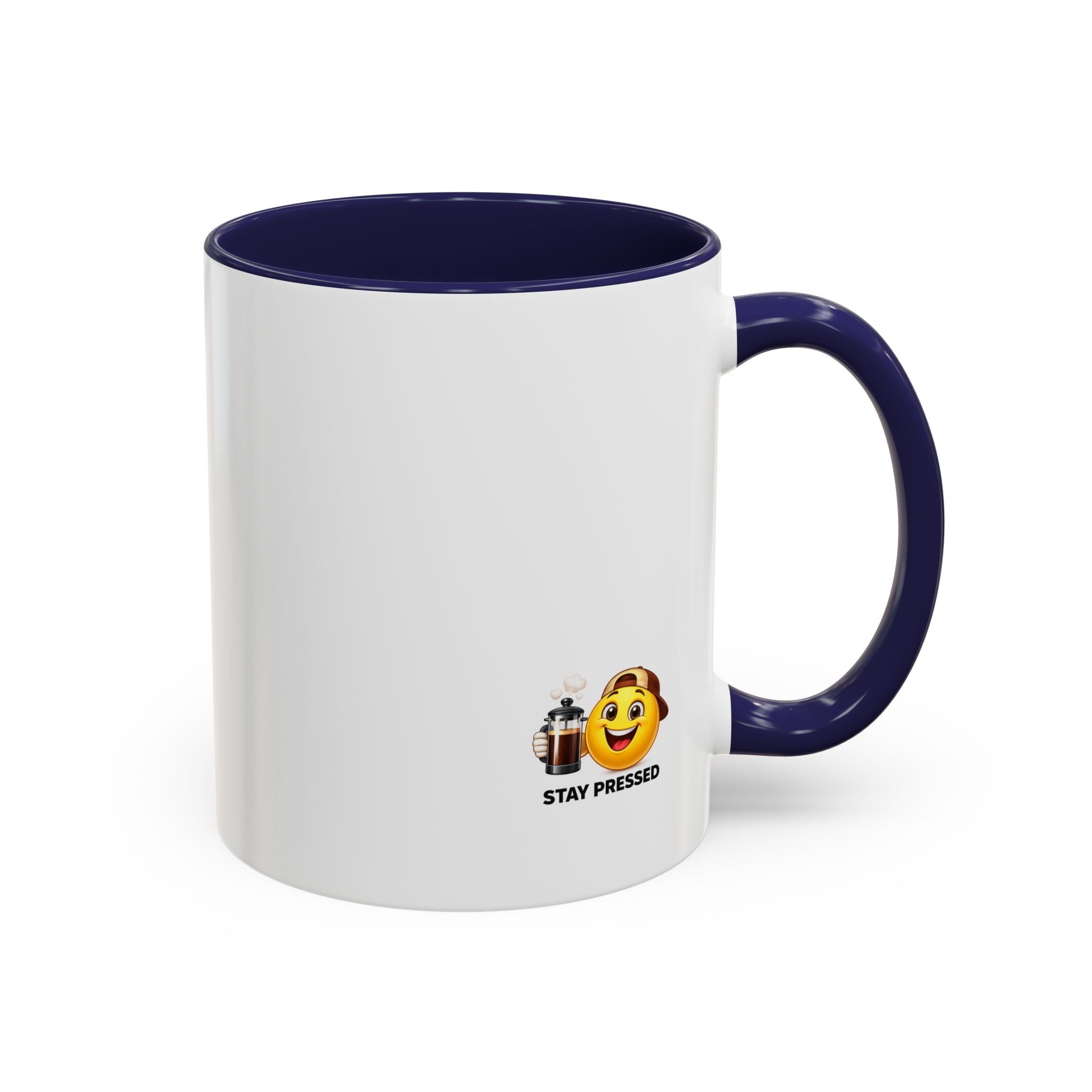 Stay Pressed Coffee Mug — Funny Espresso Emoji Accent Ceramic Mug (11/15oz)