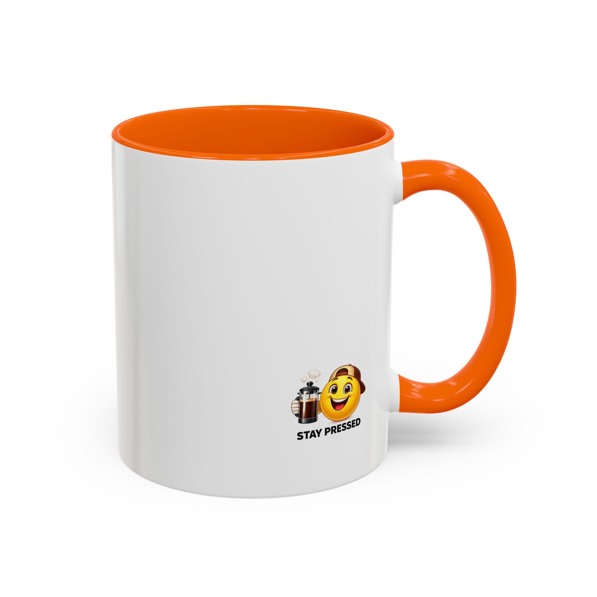 Stay Pressed Coffee Mug — Funny Espresso Emoji Accent Ceramic Mug (11/15oz)
