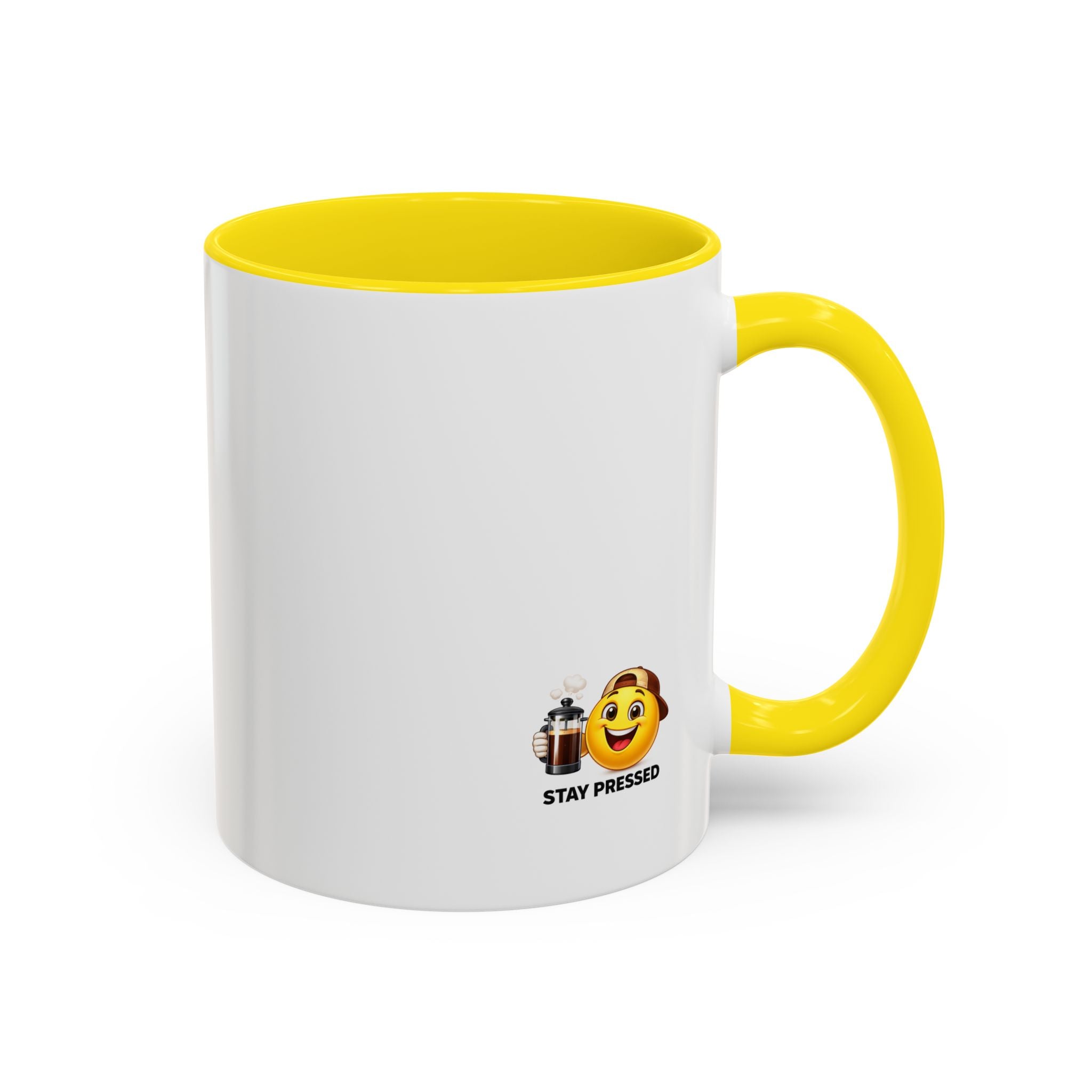 Stay Pressed Coffee Mug — Funny Espresso Emoji Accent Ceramic Mug (11/15oz)