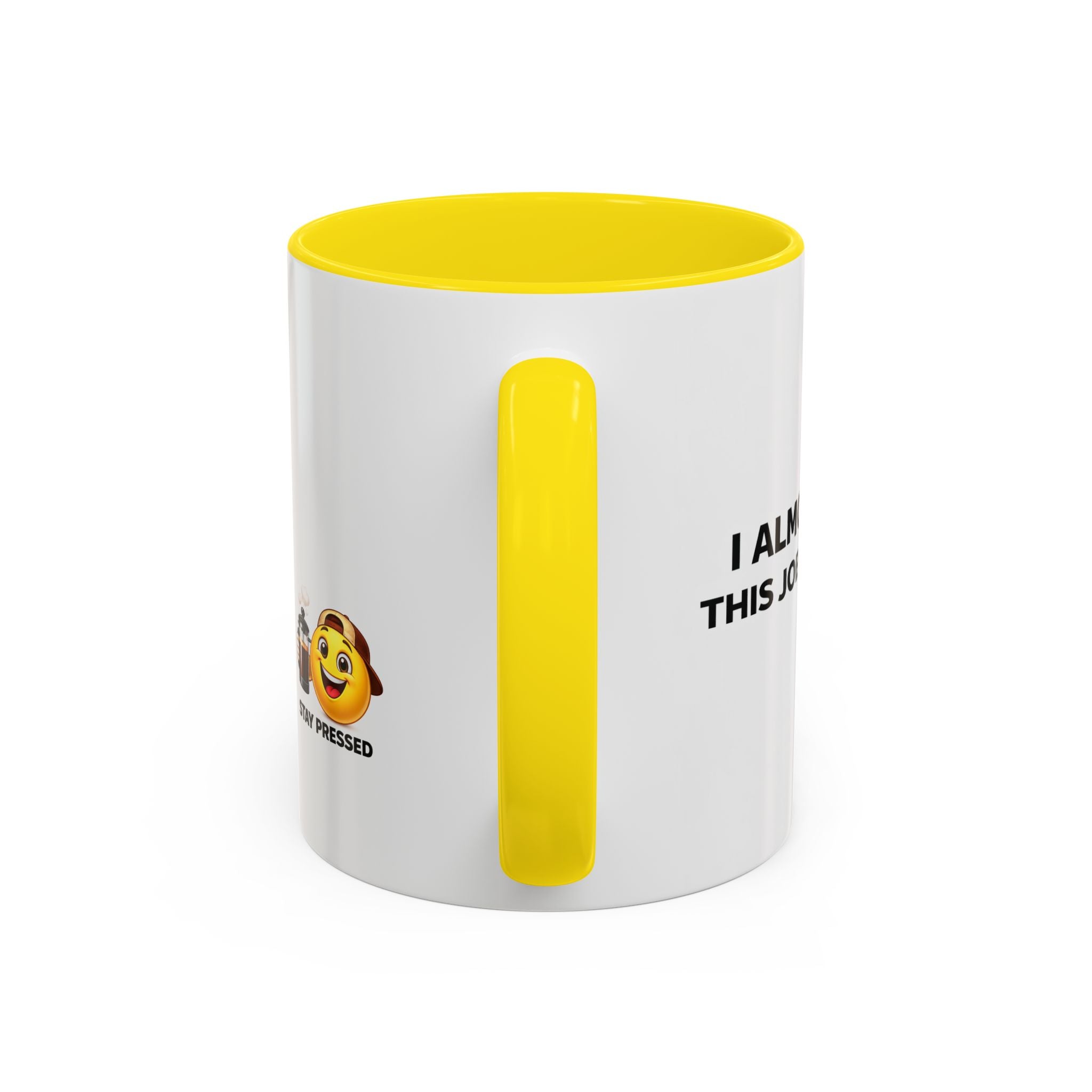 "I almost quit this job everyday" Espresso Mug — Funny Coffee Emoji Accent Mug (11/15 oz)