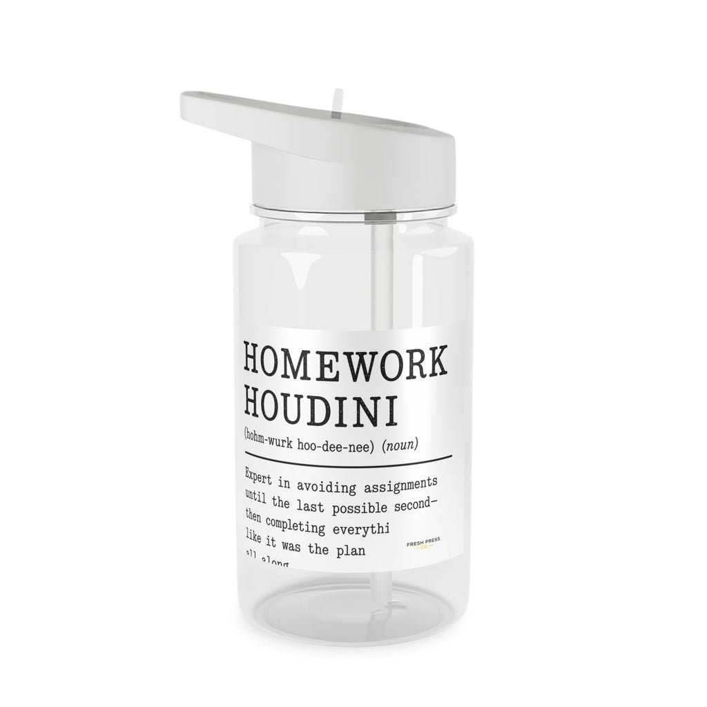 "Homework Houdini" Tritan Water Bottle – Funny Student Definition Bottle with Straw Lid