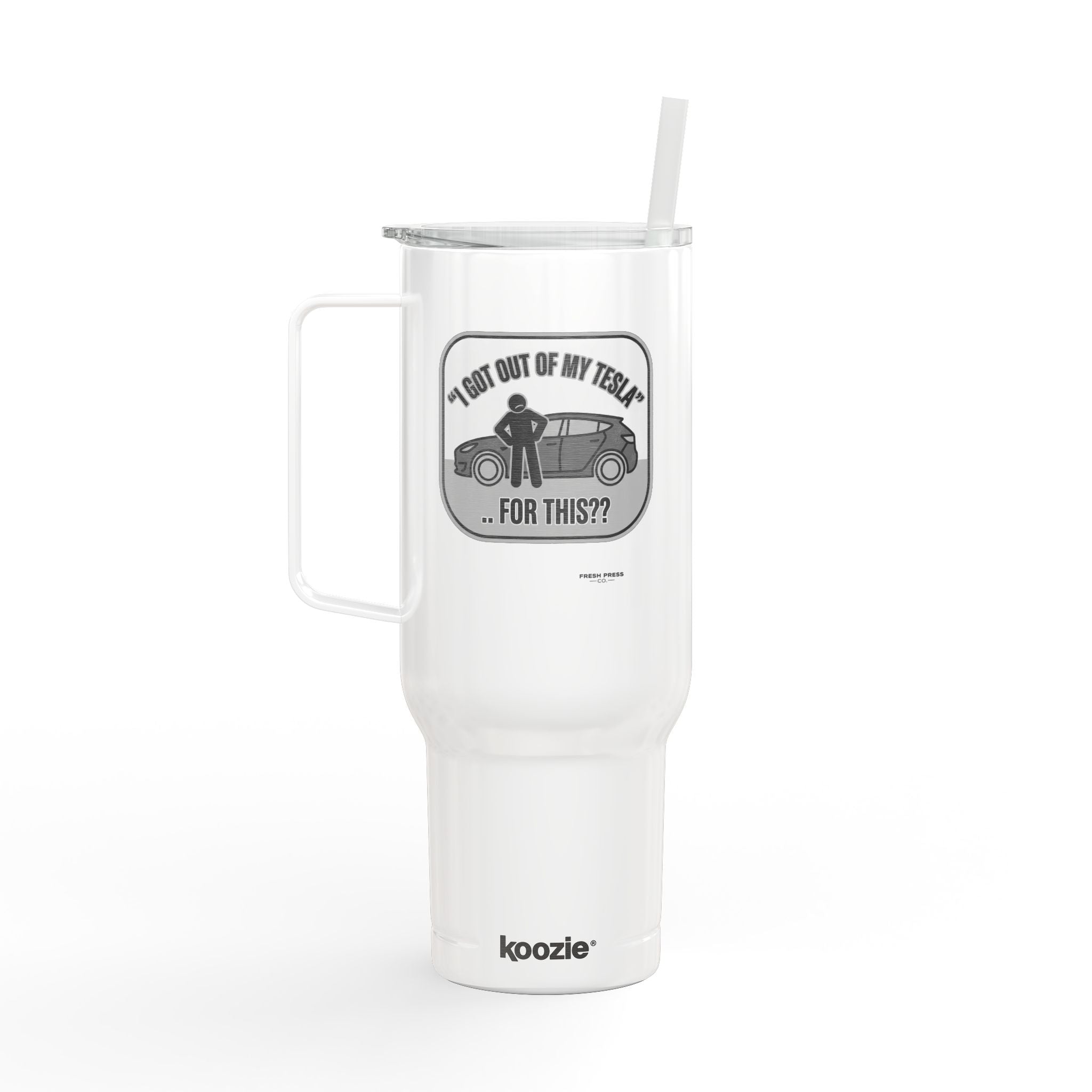 "I Got Out Of My Tesla For This?" 40oz Insulated Travel Tumbler – Engraved Car Lover Gift