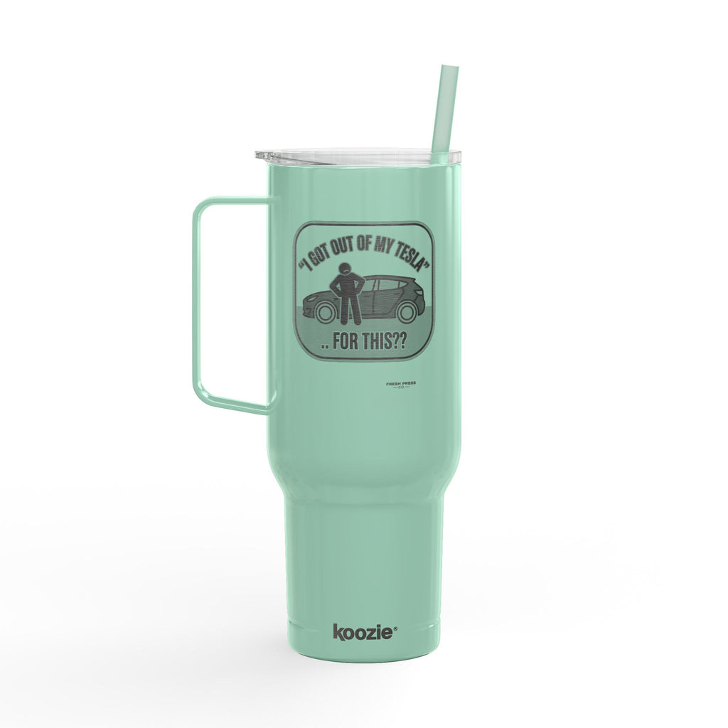 "I Got Out Of My Tesla For This?" 40oz Insulated Travel Tumbler – Engraved Car Lover Gift