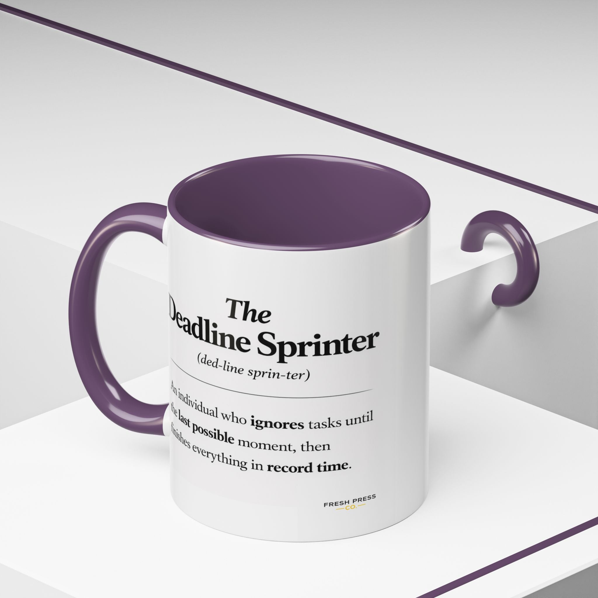 "The Deadline Sprinter" Coffee Mug — Funny Espresso Barista Accent Mug (11/15oz)