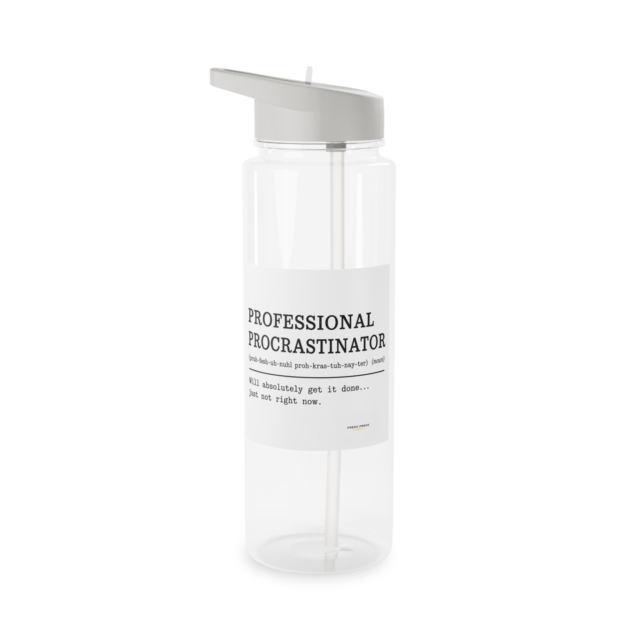 “Professional Procrastinator” Clear Tritan Bottle with Straw (Funny Desk Gift)