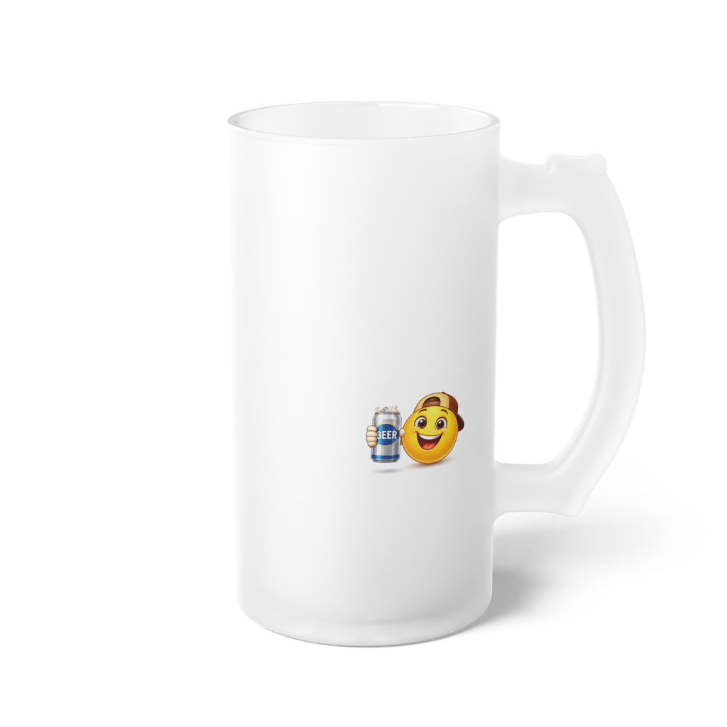 "I'm Addicted" Frosted Glass Beer Mug — 'Aged to Perfection' Script Beer Stein with Cheerful Emoji Accent
