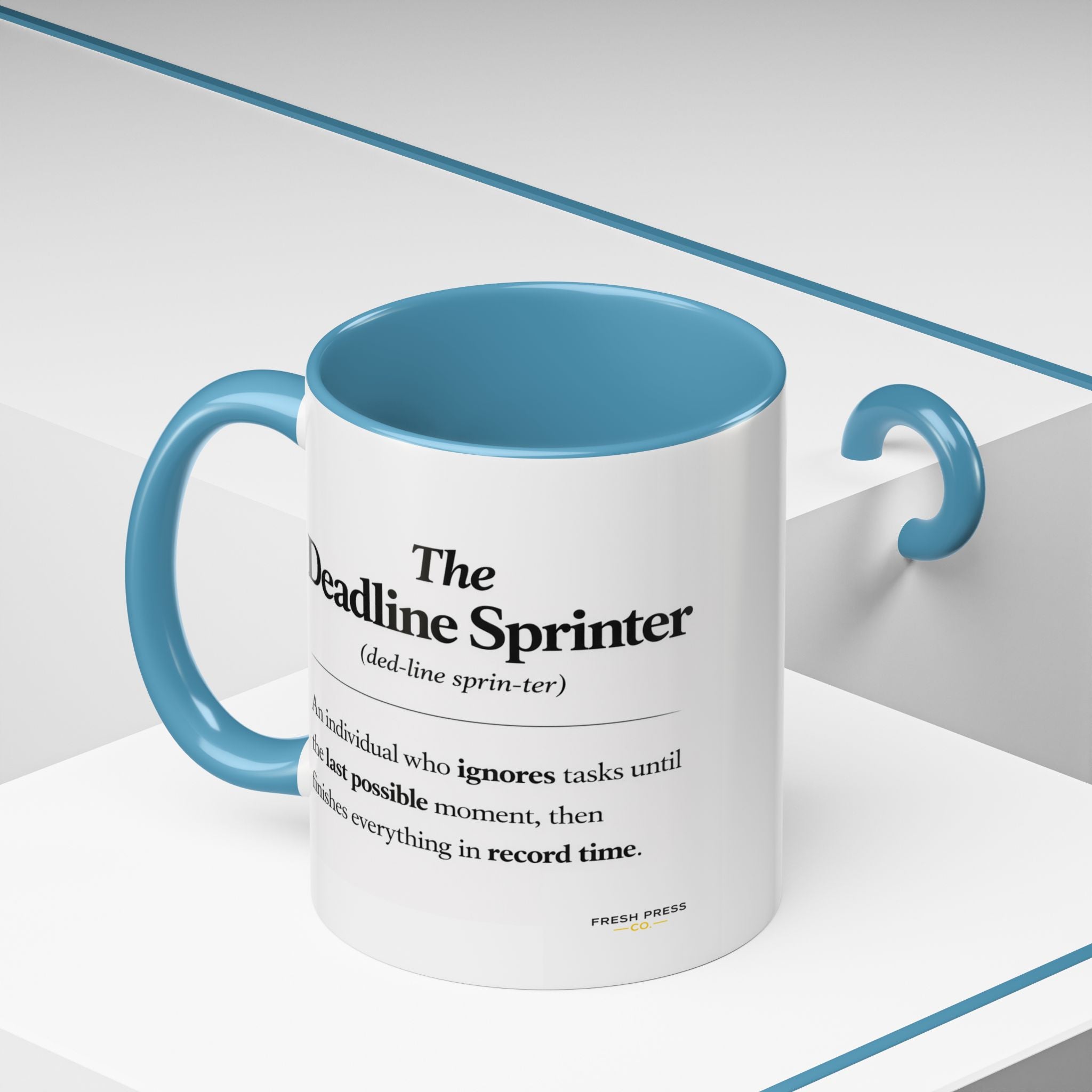 "The Deadline Sprinter" Coffee Mug — Funny Espresso Barista Accent Mug (11/15oz)