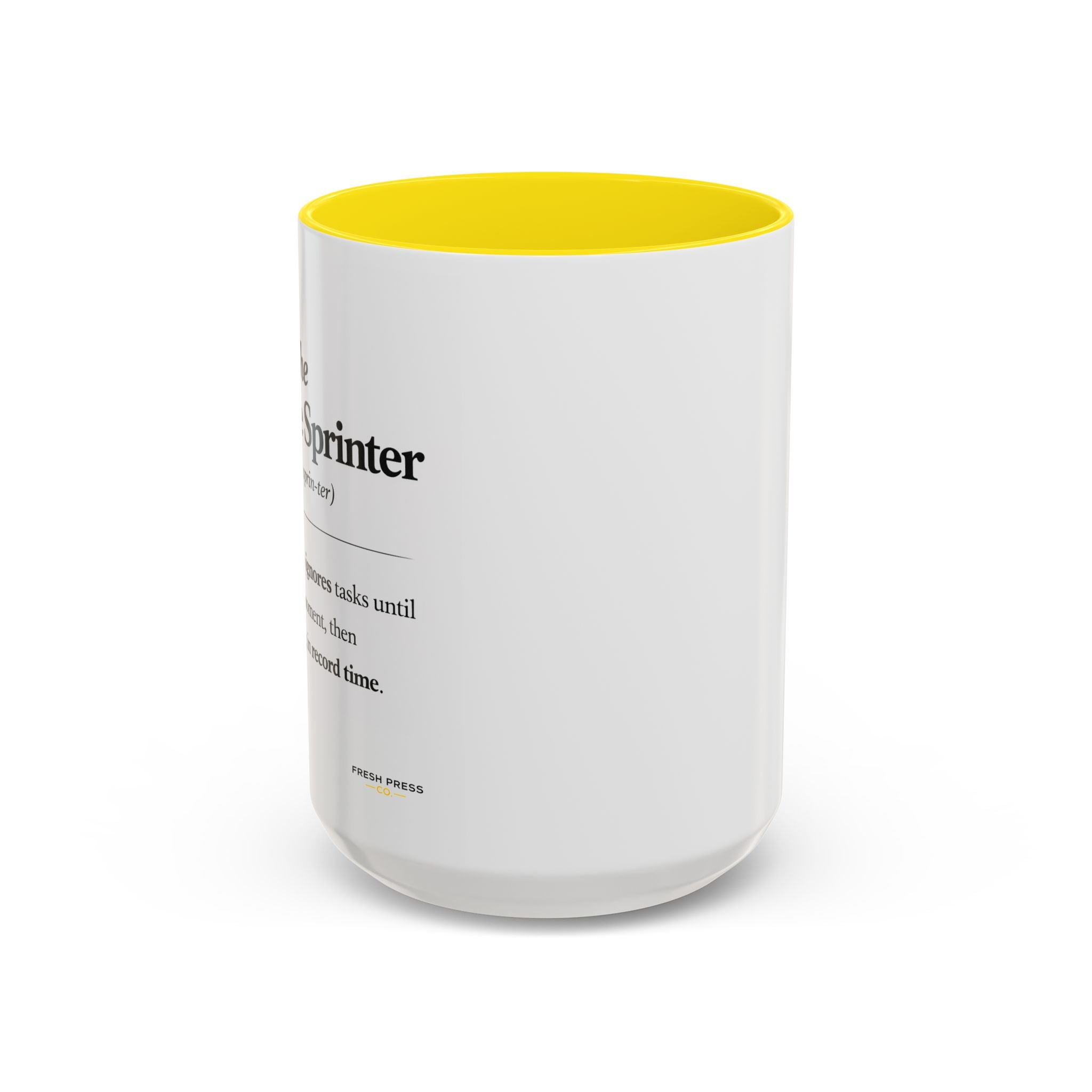 "The Deadline Sprinter" Coffee Mug — Funny Espresso Barista Accent Mug (11/15oz)