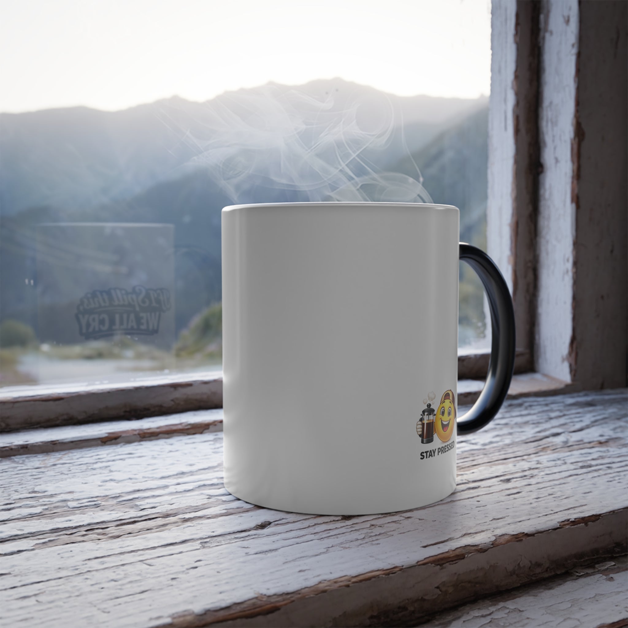 "If I Spill This We All Cry" Color-Changing Coffee Mug — 'Fresh Press' Logo 11oz
