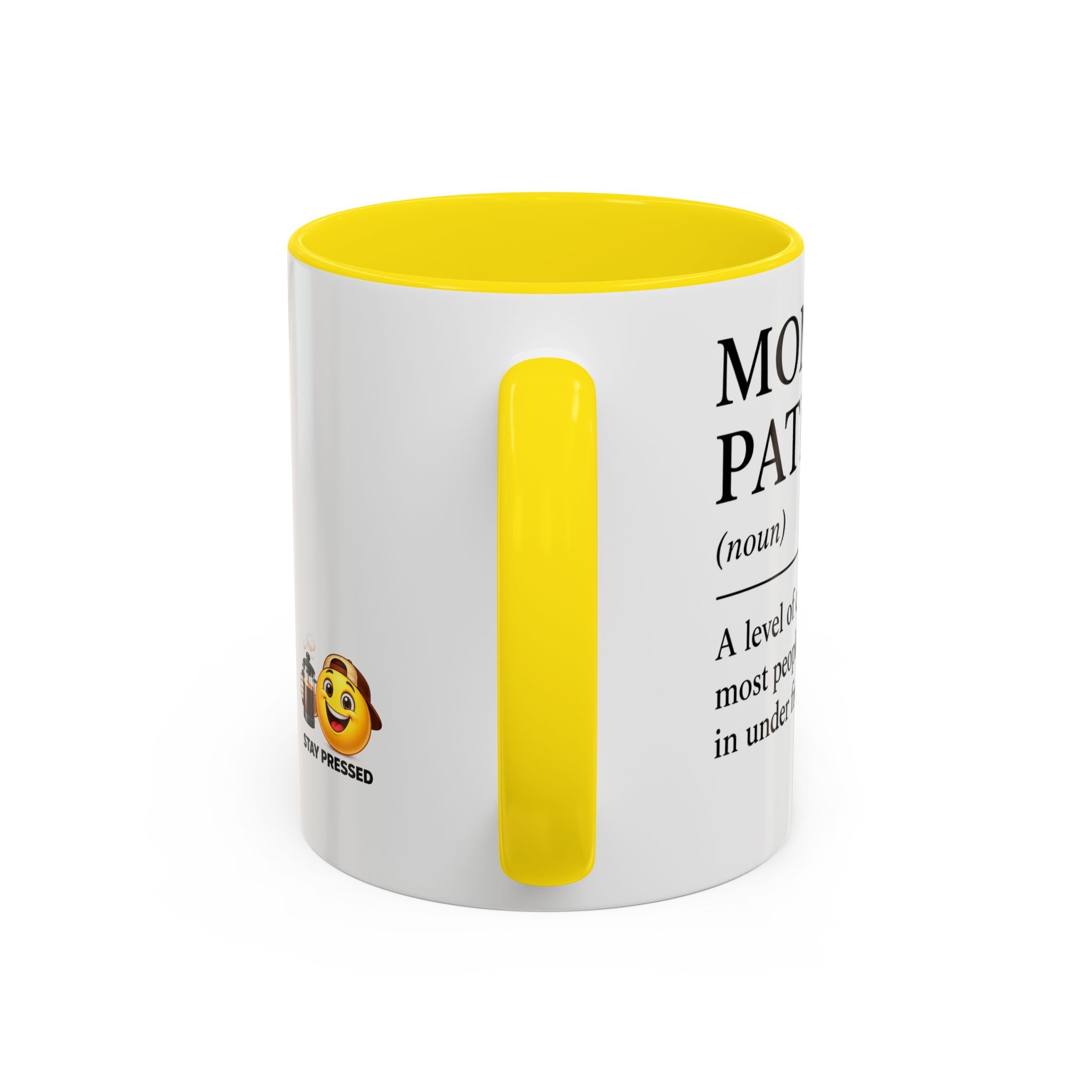 Stay Pressed Coffee Mug — Funny Espresso Emoji Accent Ceramic Mug (11/15oz)