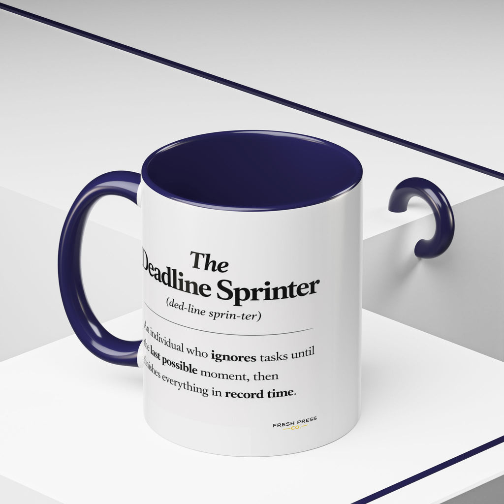 "The Deadline Sprinter" Coffee Mug — Funny Espresso Barista Accent Mug (11/15oz)