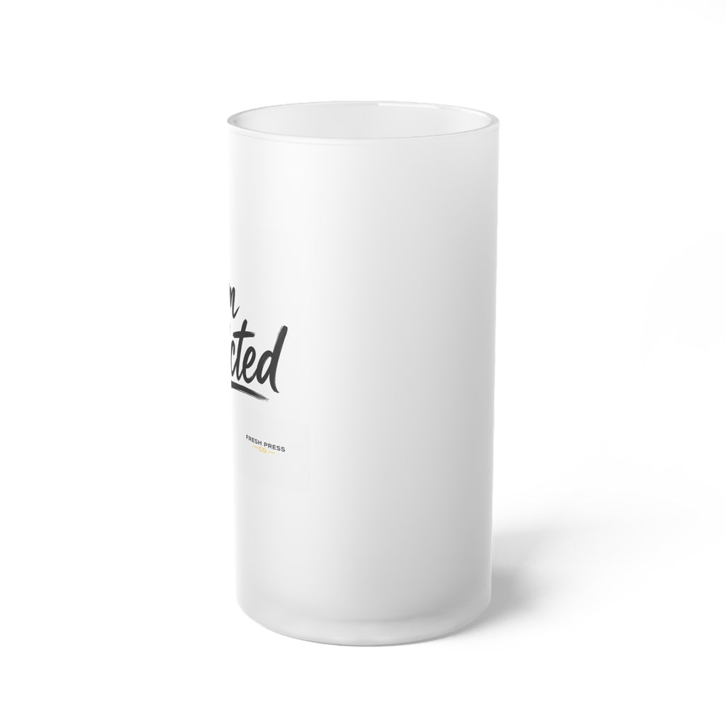 "I'm Addicted" Frosted Glass Beer Mug — 'Aged to Perfection' Script Beer Stein with Cheerful Emoji Accent
