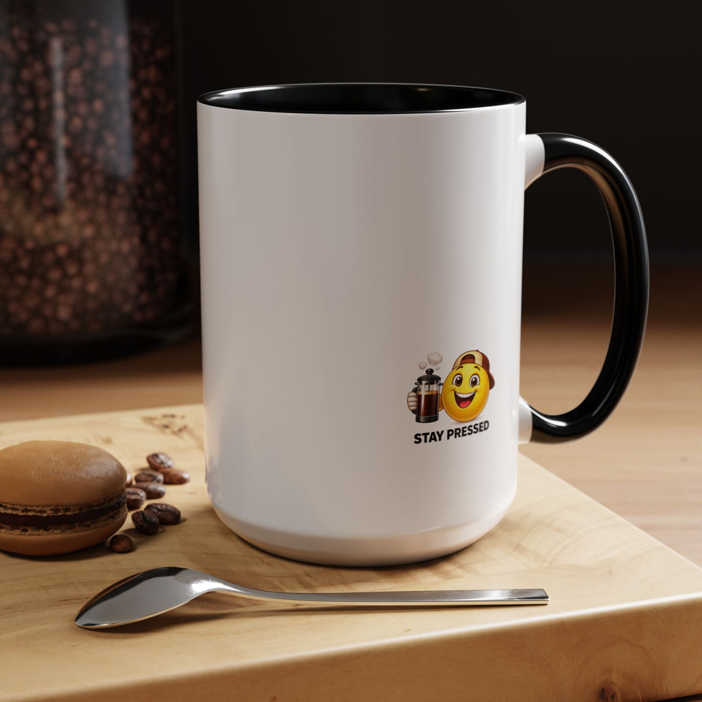 "I almost quit this job everyday" Espresso Mug — Funny Coffee Emoji Accent Mug (11/15 oz)