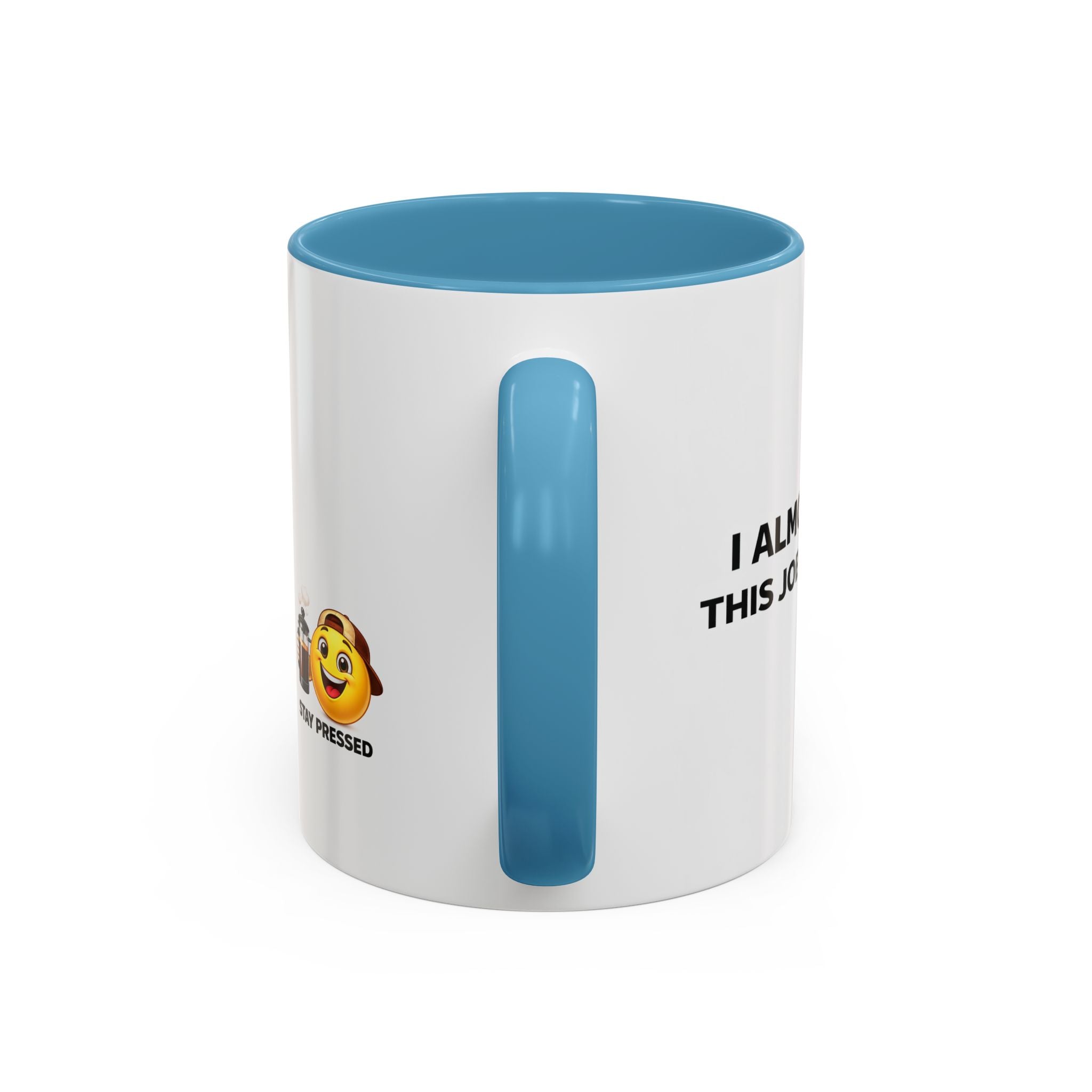 "I almost quit this job everyday" Espresso Mug — Funny Coffee Emoji Accent Mug (11/15 oz)