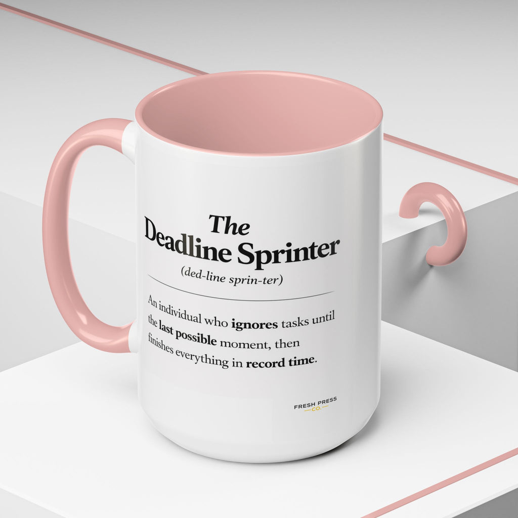 "The Deadline Sprinter" Coffee Mug — Funny Espresso Barista Accent Mug (11/15oz)