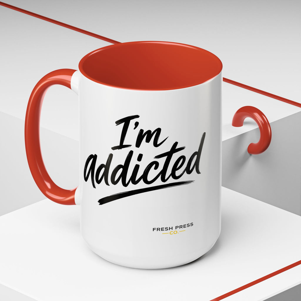 "Im Addicted" Coffee Mug – Funny Emoji Espresso Cup (11/15oz)