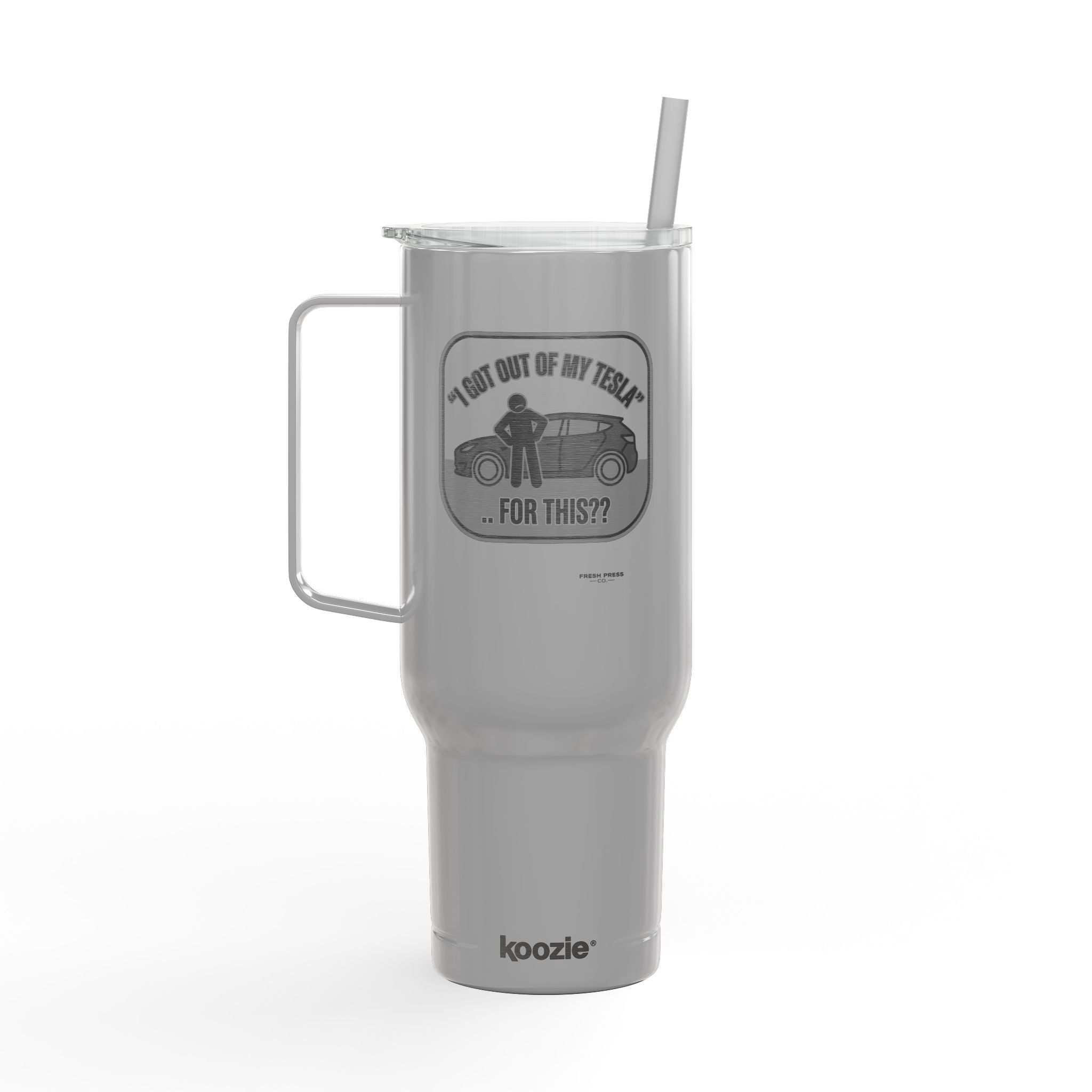 "I Got Out Of My Tesla For This?" 40oz Insulated Travel Tumbler – Engraved Car Lover Gift