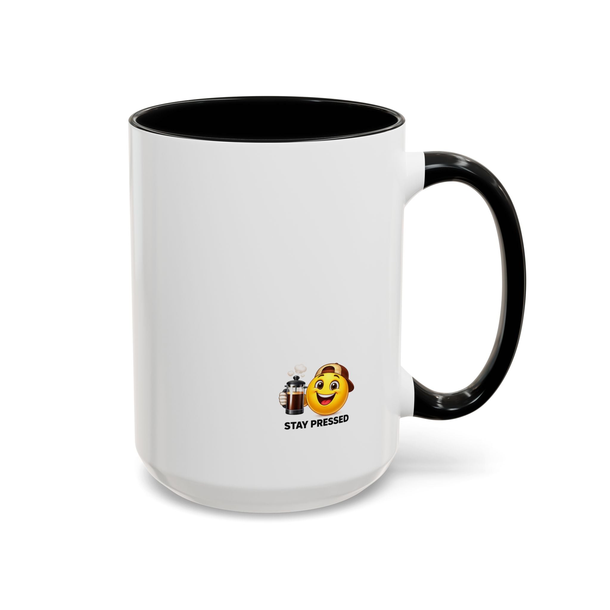 Stay Pressed Coffee Mug — Funny Espresso Emoji Accent Ceramic Mug (11/15oz)