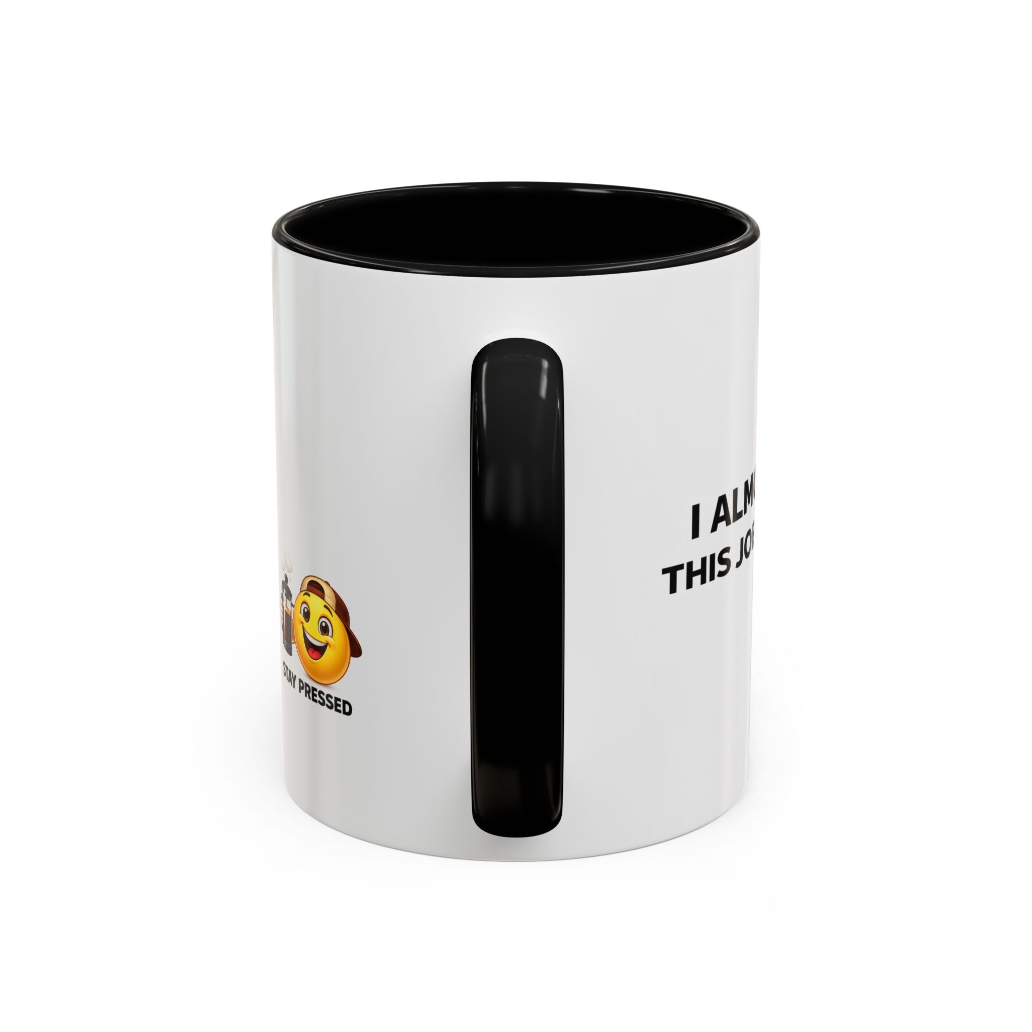 "I almost quit this job everyday" Espresso Mug — Funny Coffee Emoji Accent Mug (11/15 oz)