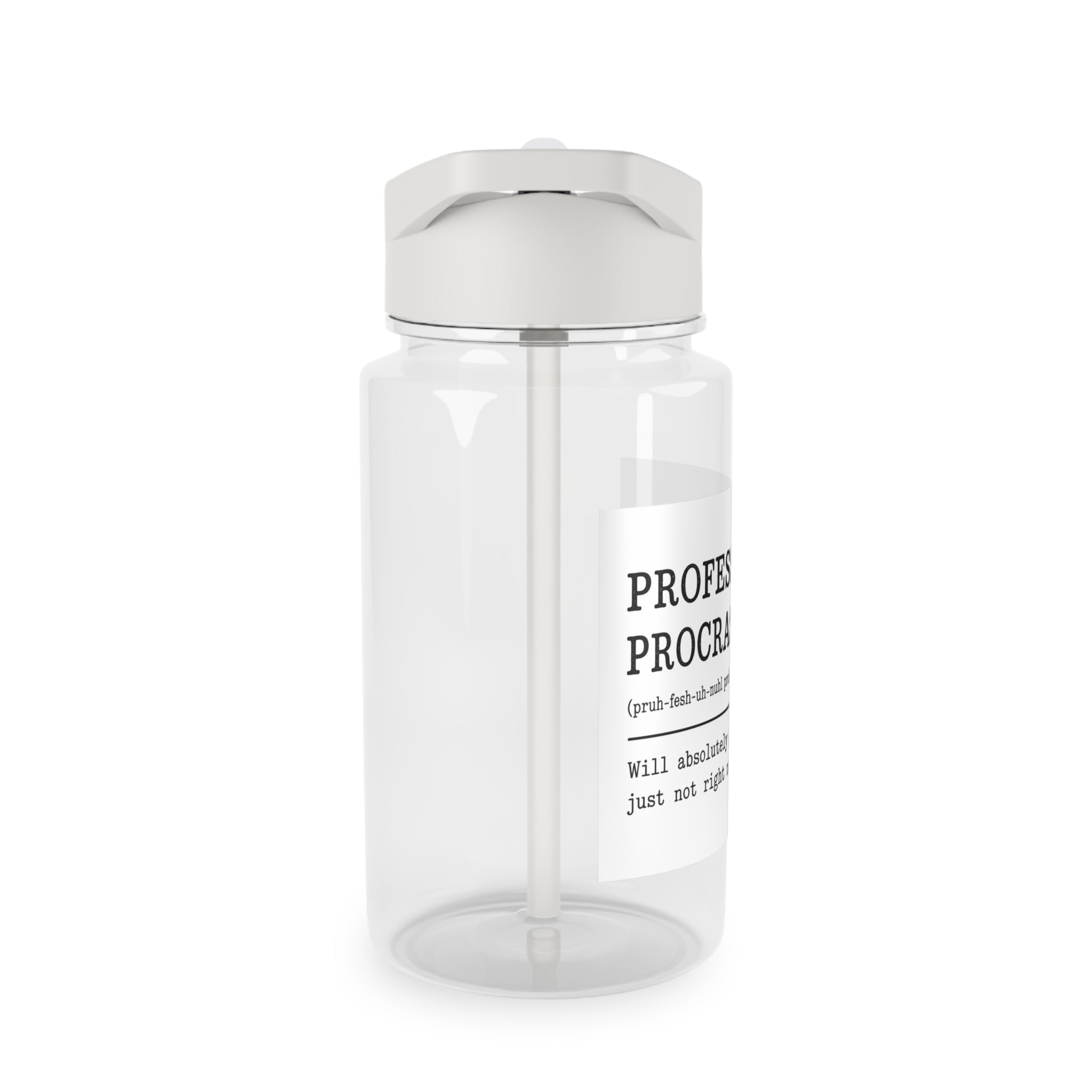 “Professional Procrastinator” Clear Tritan Bottle with Straw (Funny Desk Gift)