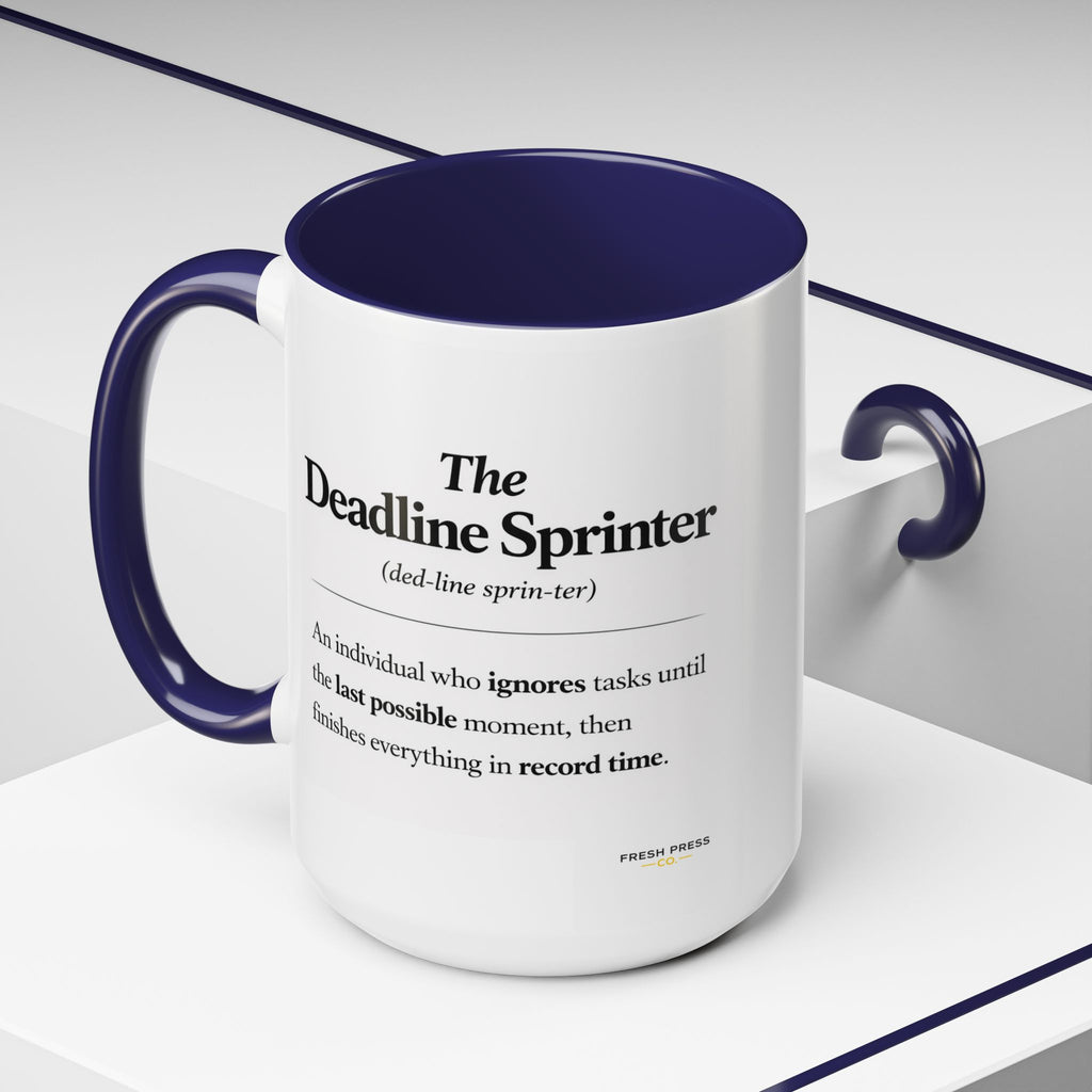 "The Deadline Sprinter" Coffee Mug — Funny Espresso Barista Accent Mug (11/15oz)