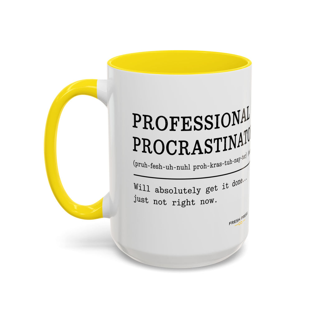 "Professional Procrastinator" Accent Coffee Mug — Funny Student Gift (11/15oz)