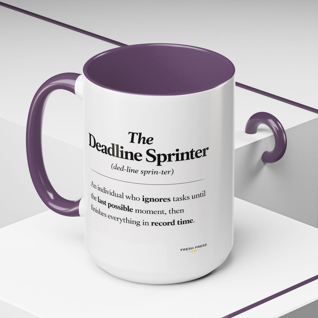 "The Deadline Sprinter" Coffee Mug — Funny Espresso Barista Accent Mug (11/15oz)