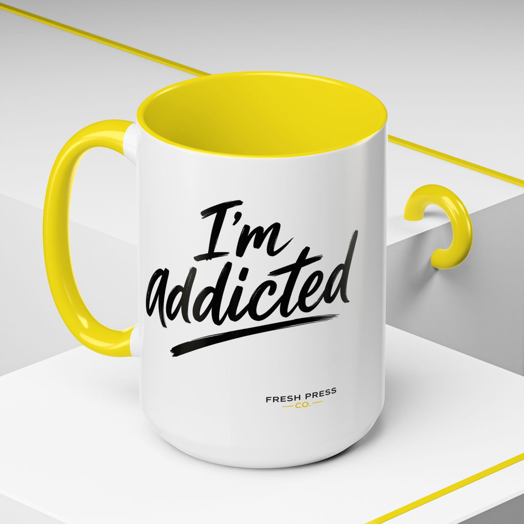 "Im Addicted" Coffee Mug – Funny Emoji Espresso Cup (11/15oz)