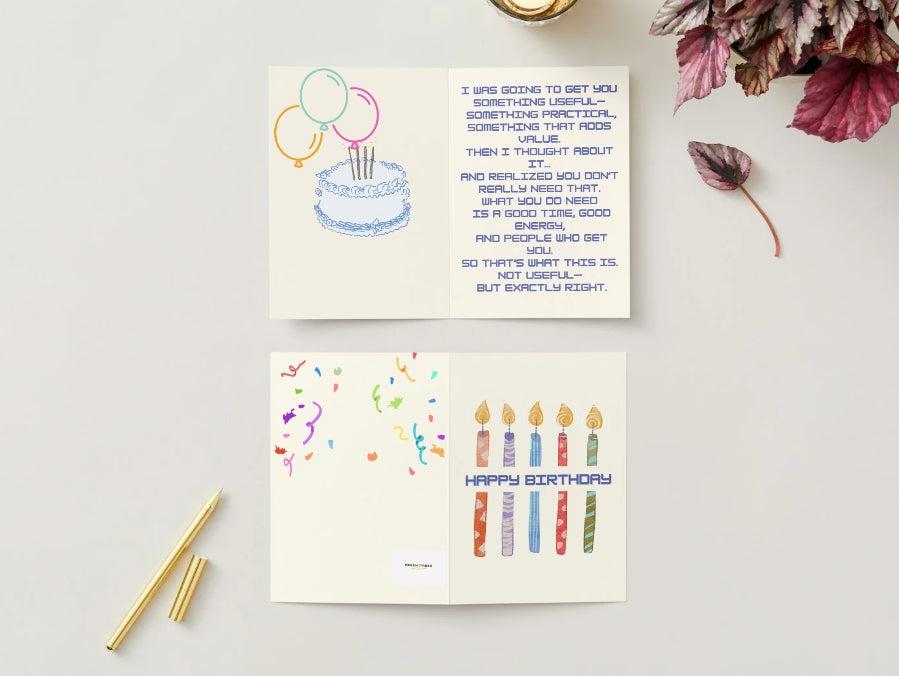 Funny Birthday Card (Digital Download) – Not Useful, Just Right (Folded Card)