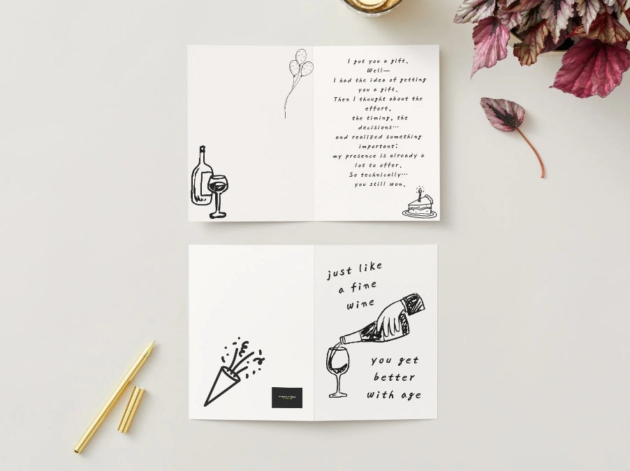 Funny Birthday Card (Digital Download) – My Presence Is the Gift (Folded Card)